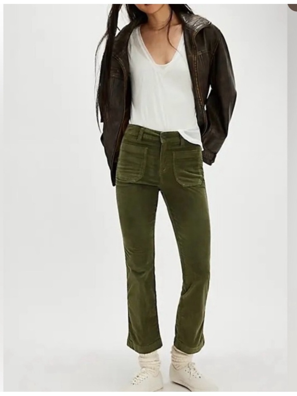 Free People Olive Green Cropped Corduroy Pants